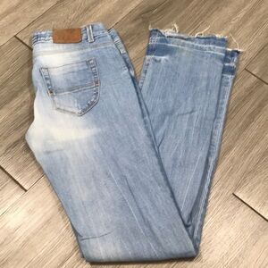 ZARA Premium Denim Light Wash Straight Leg Open Hem Jeans size 6